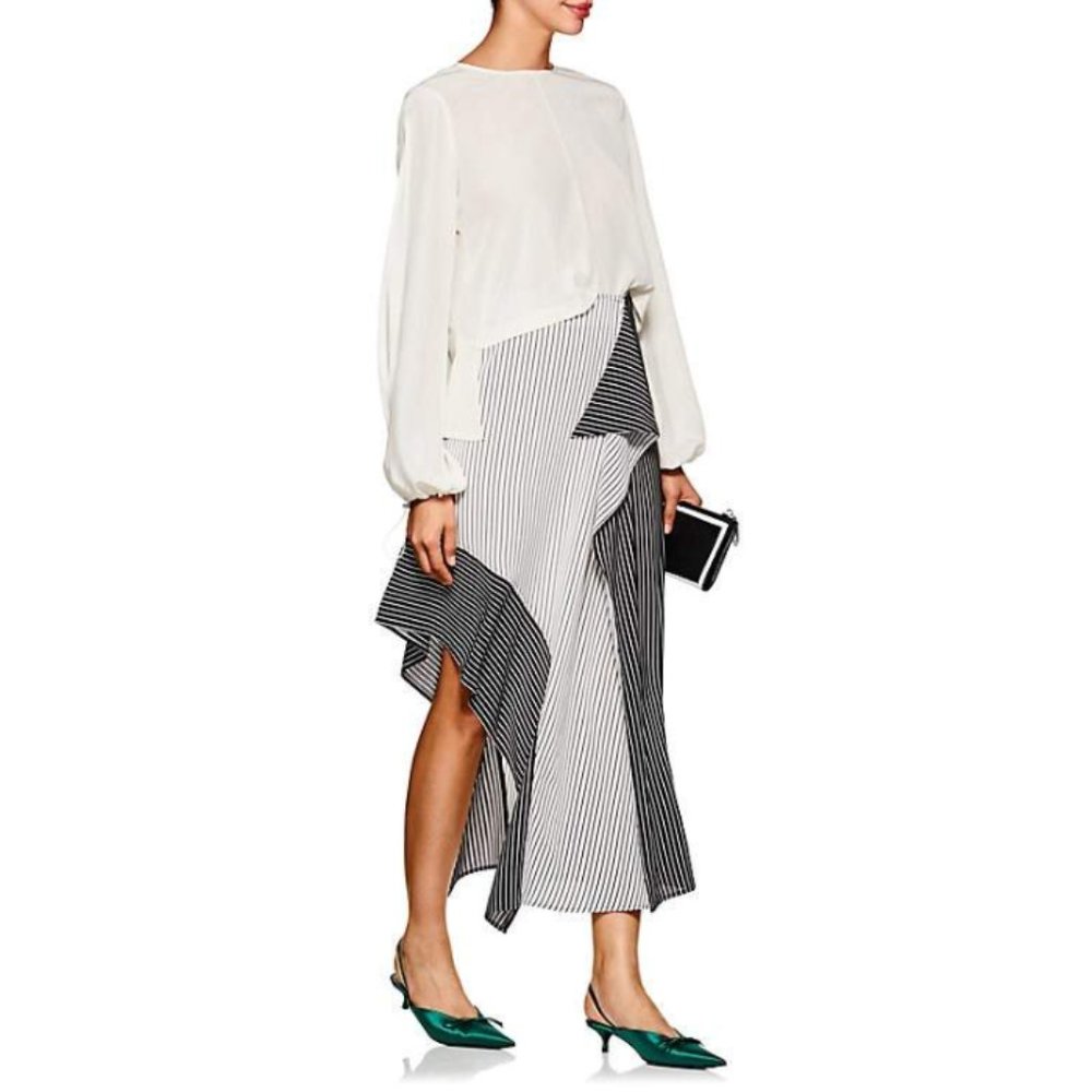 New Robert Rodriguez asymmetric stripe crepe contrast panel high rise midi skirt - Picture 2 of 14